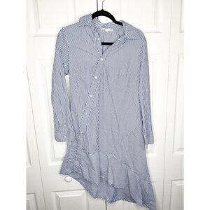 Koche Collective Blue White Stripe Pinstripe Asymmetrical Dress Women's FR 36